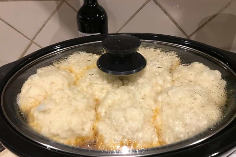 Here's Joanne's "slow cooker full of stew & dumps!!" Dumplings that is. Delicious!
