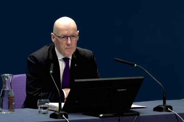 Former deputy first minister John Swinney giving evidence to the UK Covid-19 Inquiry hearing at the Edinburgh International Conference Centre which is exploring core UK decision-making and political governance. Photo: UK Covid-19 Inquiry/PA Wire