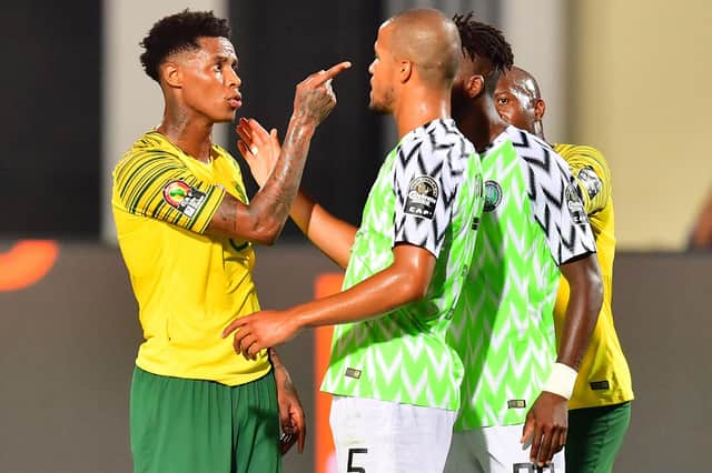 Bongani Zungu shows his competitive streak on international duty with South Africa as he clashes with Nigeria defender William Ekong during the 2019 Africa Cup of Nations quarter final football match in Cairo. (Photo by GIUSEPPE CACACE/AFP via Getty Images)