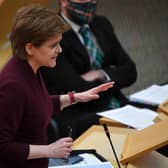 Scotland's First Minister Nicola Sturgeon during First Minster's Questions at the Scottish Parliament in Holyrood, Edinburgh. Picture date: Thursday February 3, 2022.