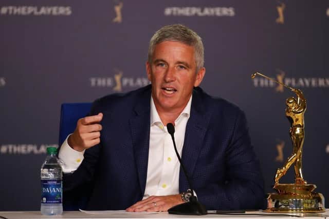PGA Tour Commissioner Jay Monahan has blocked player releases for the fist LIV Golf International Series event at the Centurion Club in St Albans. Picture: Gregory Shamus/Getty Images.