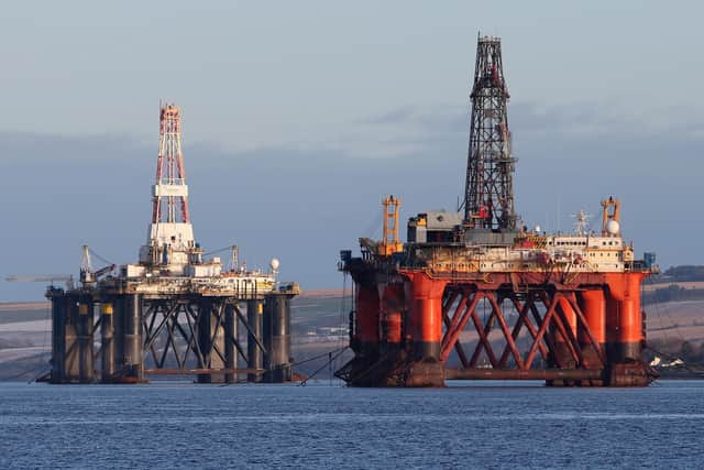 An oil platform standing amongst other rigs that have been left in the Cromarty Firth near Invergordon in the Highlands of Scotland.  Picture: Andrew Milligan/PA Wire