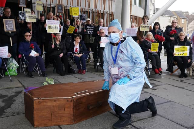 Eljamel's victims protested outside the Scottish Parliament. Image: Andrew Milligan/Press Association.