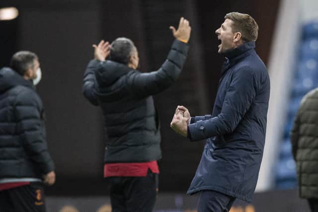 Steven Gerrard celebrates a third group stage qualification for Rangers