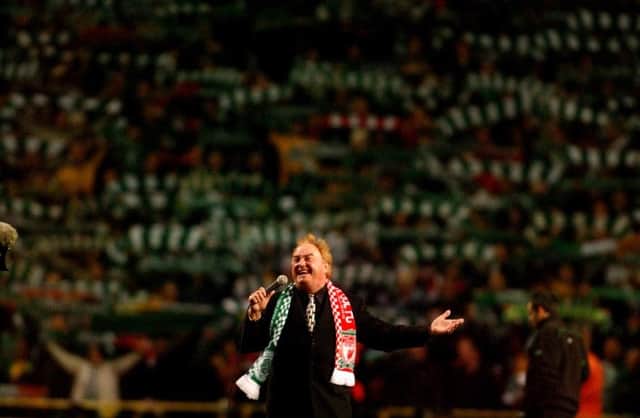 Gerry Marsden was on hand to sing with Celtic and Liverpool supporters before the UEFA Cup Quarter Final tie at Parkhead in 2003.