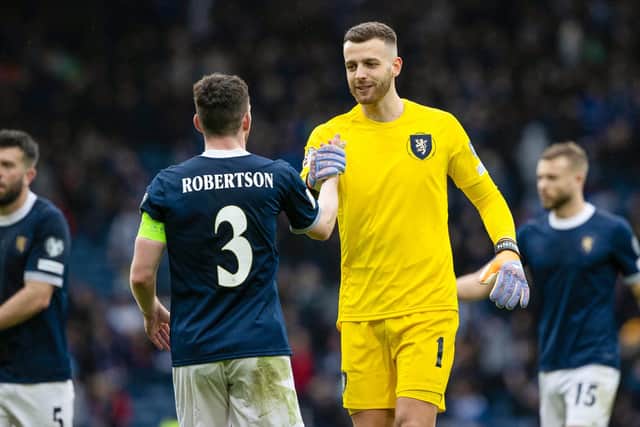 Angus Gunn made his debut for Scotland and kept a clean sheet.