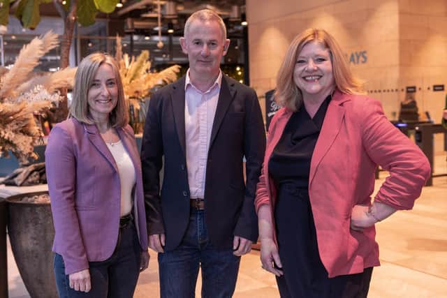From left: Pathways review co-authors Ana Stewart and Mark Logan with AccelerateHER founder and report contributor Jackie Waring. Picture: Sandy Young/scottishphotographer.com.