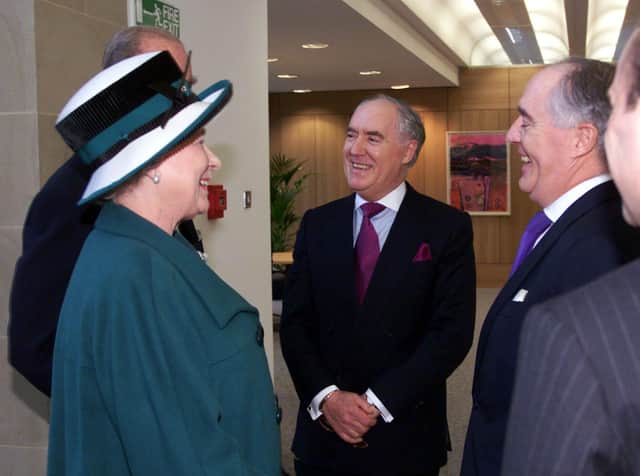 The Queen with David Barclay (left) and Frederick Barclay