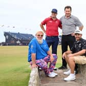 The winning team of John Daly,  Louis Oosthuizen,  Zach Johnson and Sir Nick Faldo pose for a photo on the Swilcan Bridge during the Celebration of Champions at St Andrews. Picture: Ross Kinnaird/Getty Images.