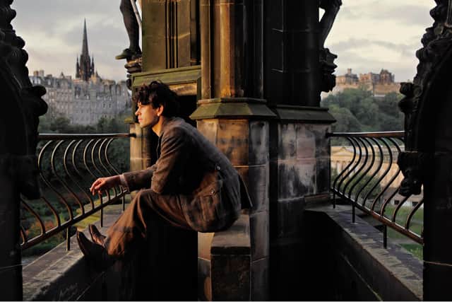Ben Whishaw atop the Scott Monument in Cloud Atlas