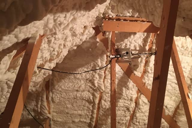 The spray foam insulation in Fiona Barton's loft. Image: Supplied.