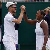 Jamie Murray (left) and Taylor Townsend celebrate their win in the Wimbledon mixed doubles.