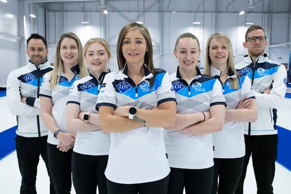Team Muirhead, from left: David Murdoch (coach), Lauren Gray, Sophie Sinclair, Eve Muirhead, Jenn Dodds, Vicky Wright and Kristian Lindstrom (coach). Picture: Graeme Hart