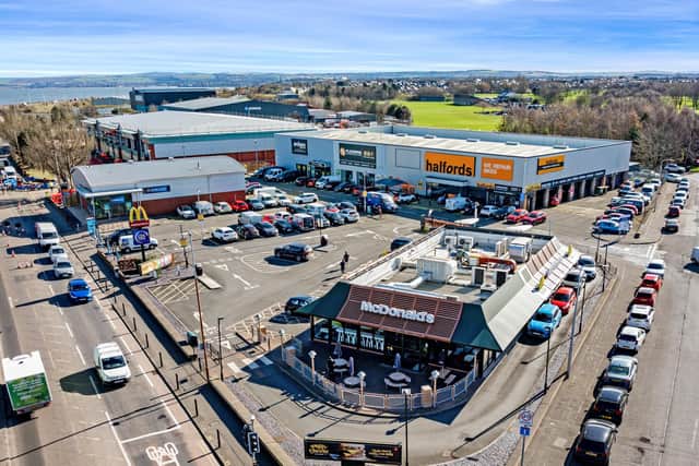 An aerial view of Seafield Retail Park, which lies to the east of Edinburgh city centre.