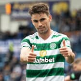 Matt O’Riley celebrates scoring the first of his two Celtic goals in the 4-0 win over Kilmarnock. (Photo by Craig Williamson / SNS Group)