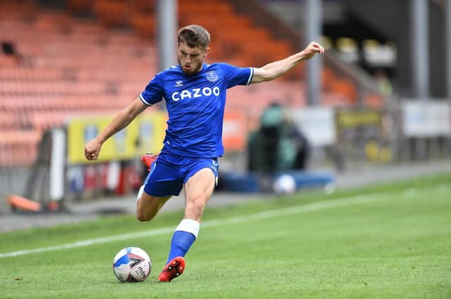 Everton's Jonjoe Kenny, in action during the pre-season friendly match against Blackpool in August, is set to sign for Celtic (Photo by Nathan Stirk/Getty Images)