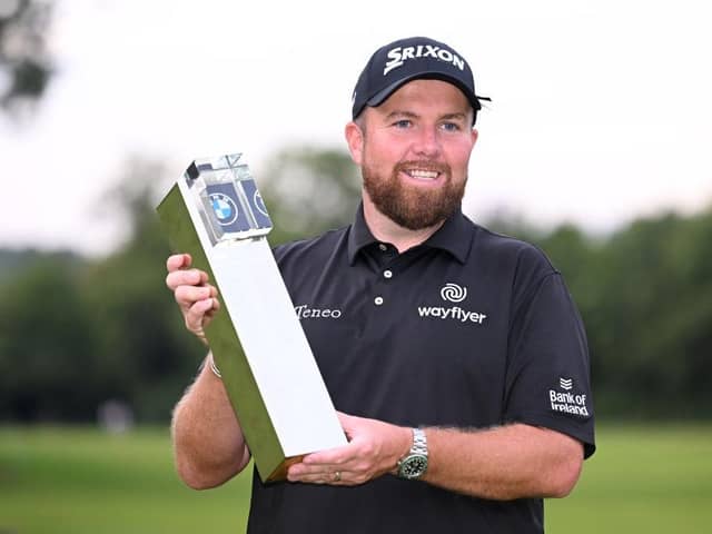 Shane Lowry shows off the BMW PGA Championship trophy after his win at Wentworth. Picture: Ross Kinnaird/Getty Images.