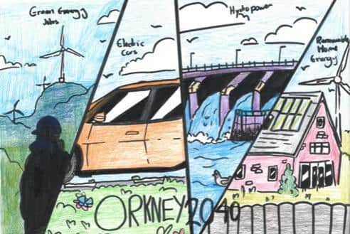 Isabella from Kirkwall Grammar School, Orkney, created this colourful vision of life there in 2040