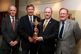 PGA chief executive Sandy Jones, left, pictured with Ken Brown, PGA chairman Phil Weaver and Ryder Cup Director Richard Hills at the Ryder Cup Heritage Exhibition launch on 2012 at the Verulamiam Museum in St Albans. Picture: Jan Kruger/Getty Images.