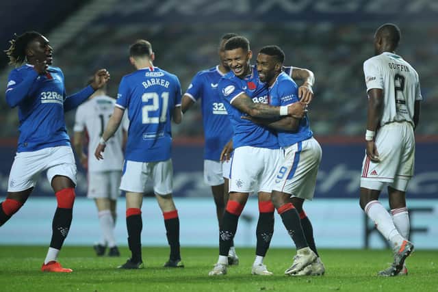 James Tavernier of Rangers celebrates after scoring his team's eighth goal (Photo by Ian MacNicol/Getty Images)