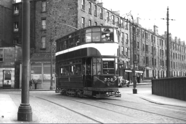 A tram trundles across the Lindsay Road bridge in the 1950s