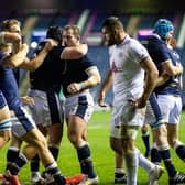 Scotland's Fraser Brown celebrates his first half try.