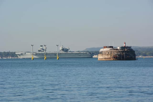 The Royal Navy aircraft carrier HMS Queen Elizabeth.