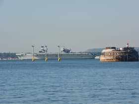 The Royal Navy aircraft carrier HMS Queen Elizabeth.