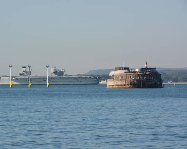 The Royal Navy aircraft carrier HMS Queen Elizabeth.