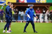 Scotland manager Steve Clarke (right) with Scott McTominay (left) and Ryan Jack during a training session at Stadion am Groben at Garmisch-Partenkirchen.