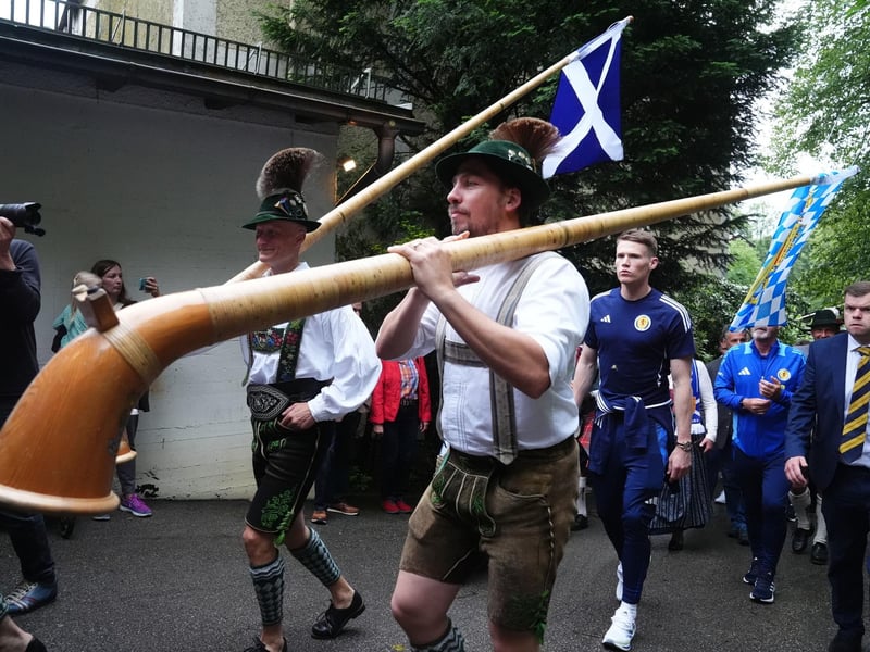 The Scotland team make their way to a reception at Bayernhalle in Garmisch-Partenkirchen, Germany. Scotland have their team base in the area for their Euro 2024 campaign.