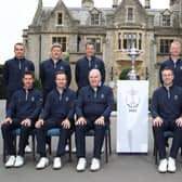 Captain DJ Russell front row third from left, with his Great Britain & Ireland players on the eve of the 30th PGA Cup at Foxhills in Surrey. Picture: The PGA