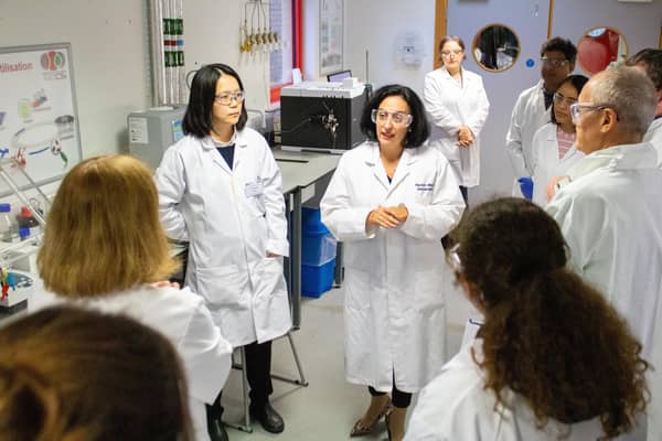Professor Mercedes Maroto-Valer with colleagues in the lab.