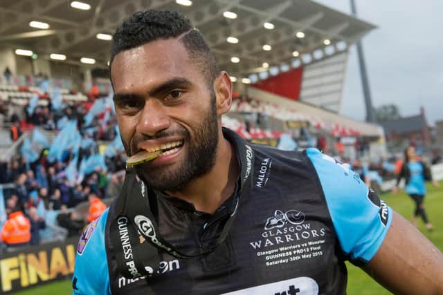 Niko Matawalu celebrates Glasgow's win over Munster in the 2015 Guinness Pro12 final in Belfast. Picture: Bill Murray/SNS