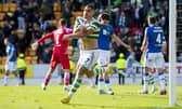 Giorgos Giakoumakis celebrates Celtic's winner at St Johnstone. (Photo by Ross MacDonald / SNS Group)