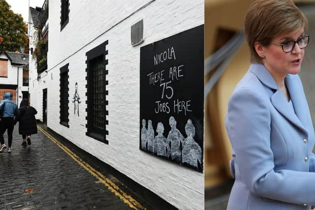 Nicola Sturgeon (right) has updated on coronavirus case numbers as she said Glasgow would stay under level three restrictions for another week. Picture: John Devlin and Russell Cheyne