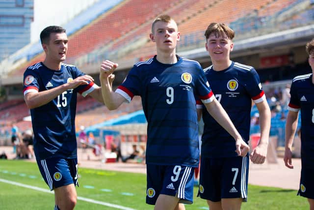 Hopes are high that Aston Villa's young hitman Rory Wilson, centre, can move into the senior Scotland set-up in time.