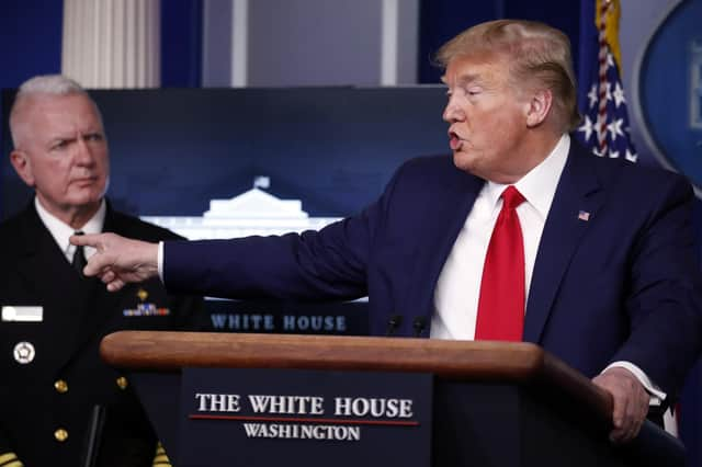 Donald Trump speaks about the coronavirus at a briefing in the White House (Picture:Alex Brandon/AP)