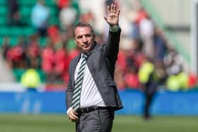 Rodgers acknowledges fans after Celtic's uncomplicated 2-0 victory over Hibs at Easter Road (Photo by Craig Williamson / SNS Group)