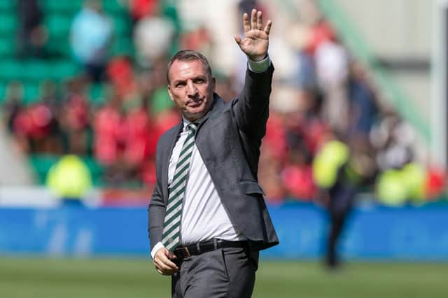 Rodgers acknowledges fans after Celtic's uncomplicated 2-0 victory over Hibs at Easter Road (Photo by Craig Williamson / SNS Group)