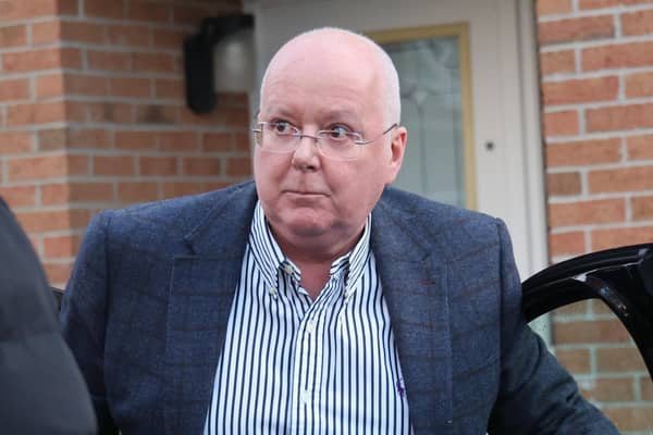 Peter Murrell, former SNP chief executive and husband of ex-first minister Nicola Sturgeon, arriving at his home on Thursday evening after being charged. Photo: Robert Perry/PA Wire