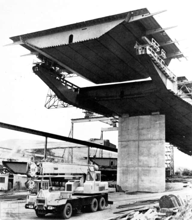 Construction of the steel box girder deck. Picture: Glasgow Motorway Archive