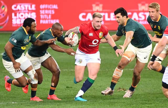 Stuart Hogg did not get many opportunities to run with the ball during the first Test match against South Africa. Picture: AFP via Getty Images