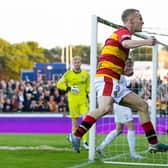 Partick Thistle's Scott Tiffoney celebrates after scoring to make it 3-0 during the emphatic win over Ayr United.