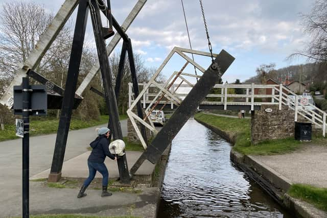 Lifting a bridge on the canal.