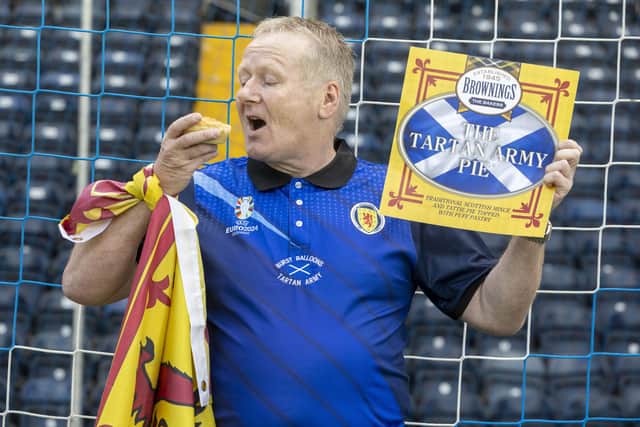 John Gall, director of Brownings with the Tartan Army pie