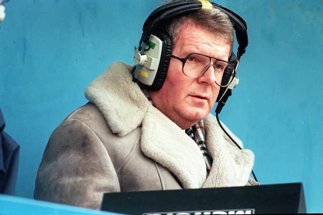 John Motson, pictured in his trademark sheepskin coat, provided the soundtrack to some of football's most memorable moments