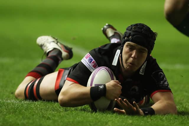 Lewis Carmichael scores for Edinburgh during the European Challenge Cup tie against Krasny Yar at Murrayfield in 2017. Picture: Ian MacNicol/Getty Images