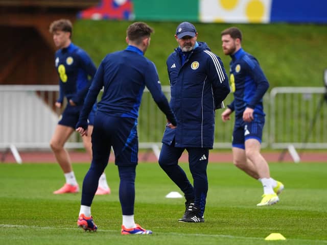 Scotland manager Steve Clarke during a training session at Stadion am Groben in Garmisch-Partenkirchen on Tuesday.