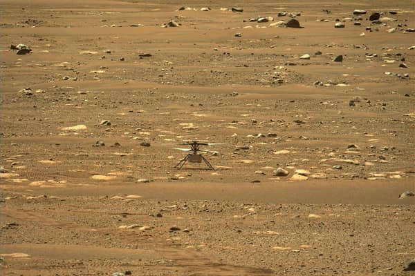 Nasa's Ingenuity Mars Helicopter right after it successfully completed a high-speed spin-up test, captured by the Mastcam-Z instrument on Perseverance on April 16, 2021 picture: AFP PHOTO / NASA/JPL-Caltech/ASU/HANDOUT